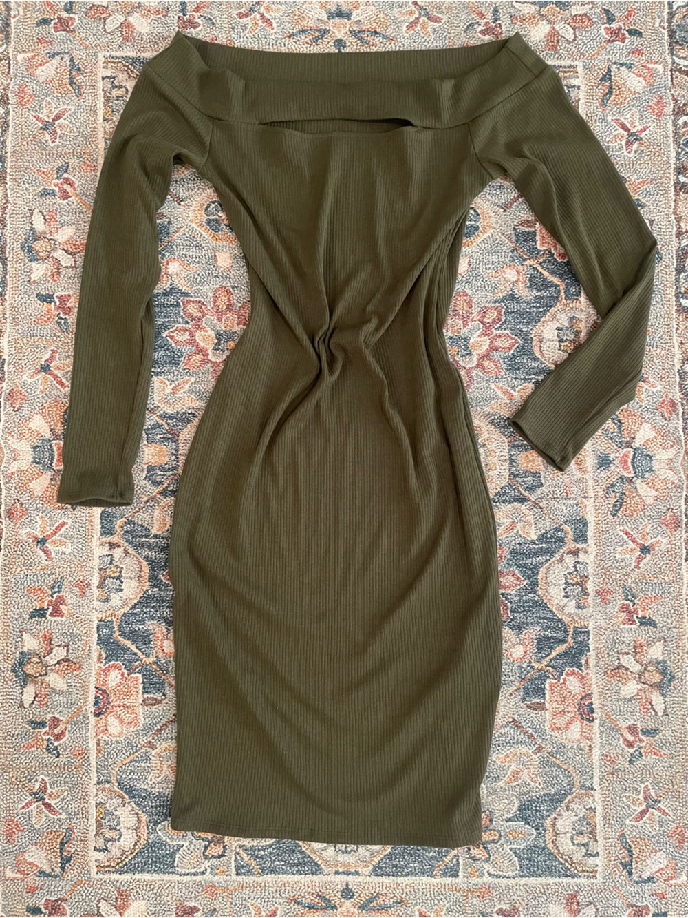 Vici olive green ribbed bodycon midi dress extra large casual date night party
